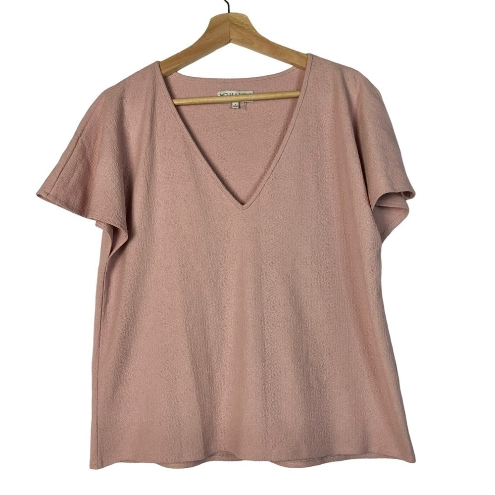 Madewell Texture & Thread Blush Pink V-Neck Short Sleeve Top L